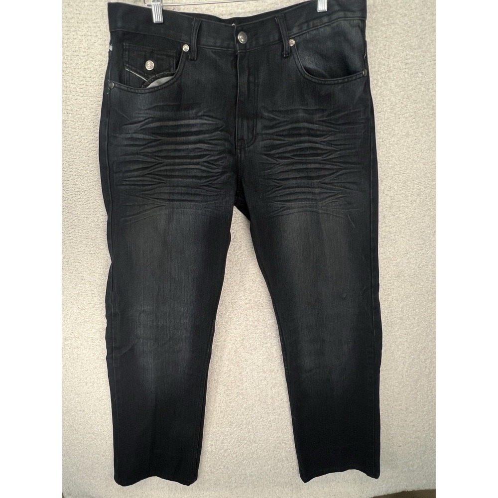 Vintage Y2K Old Skool Jeans Mens 38x32 Black Denim Embroidered Flap Pocket